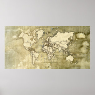 Poster Worn Paper World Map