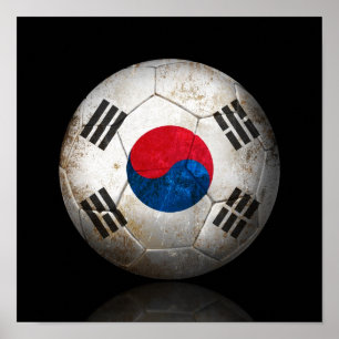 Póster Worn South Korean Flag Football Soccer Ball