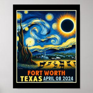 Poster Worth Texas Total Solar Eclipse 2024 Starry Night