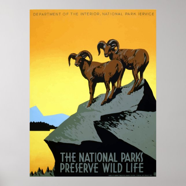Póster WPA Vintage National Parks Willife Viagem (Frente)