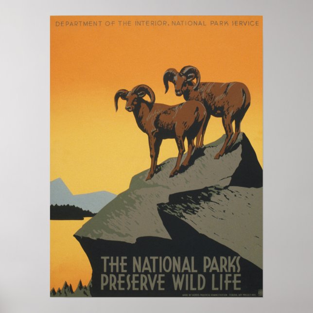 Poster WPA Vintage National Parks Willife Viagem (Frente)