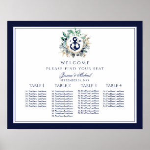 Poster Wreath Anchor Monograma Gráfico de Casamentos Pequ