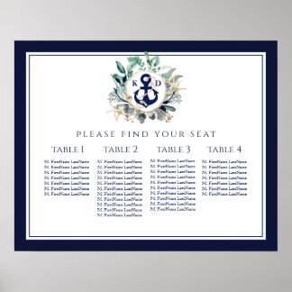 Poster Wreath Anchor Monograma Marinho Casamento