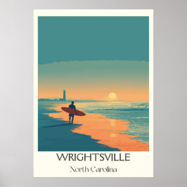 Poster Wright tsville Beach NC Vintage Surfer Beach Sunse