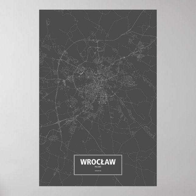 Póster Wrocław, Polônia (branco no preto) (Frente)