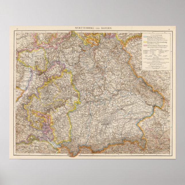 Poster Wuremberg, Bayern Atlas Map da Alemanha (Frente)
