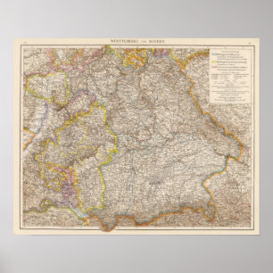 Poster Wurttemberg, mapa do atlas de Baviera de Alemanha