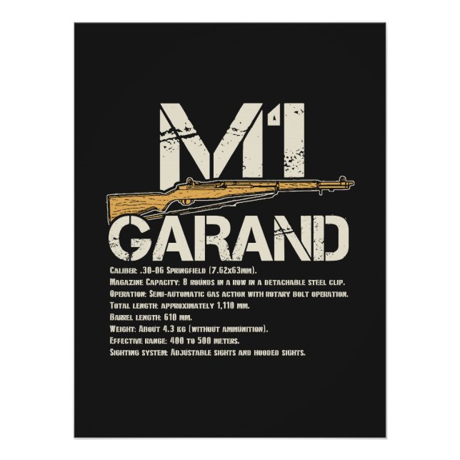 Póster WW2 M1 Garand Weapon Specs (Frente)