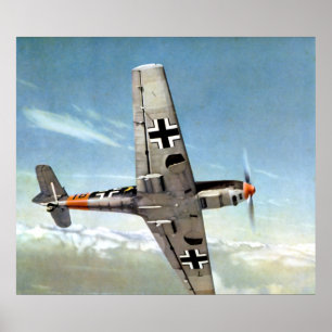 Poster WWII alemão ME-109 em voo.