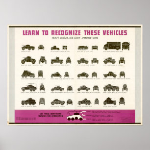 Poster WWII identificam pesado, o meio e carros blindados