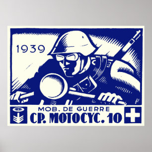 Póster WWII Suíço Motocicleta Empresa, azul