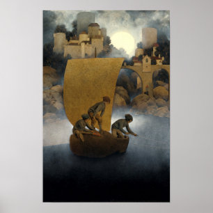 Póster Wynken, Blynken, e assentimento por Maxfield