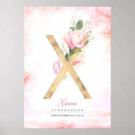Poster X - Letra Monograma Dourado deixa cor-de-rosa Magn