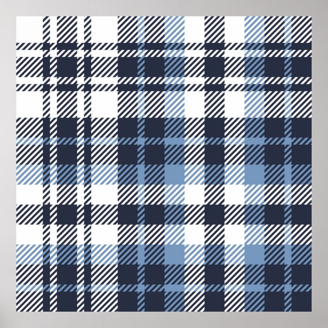 Poster Xadrez de tartan azul e branca (Frente)