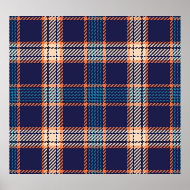 Poster Xadrez de Tartan, textura colorida do marinho. (Frente)