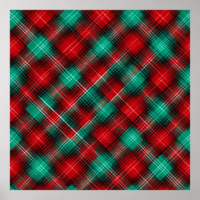 Poster Xadrez diagonal vermelho e verde (Frente)