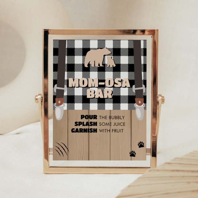 Poster Xadrez russa Chá de fraldas de Lumberjack Mãe Bar  (Plaid Lumberjack Baby Shower Mom Osa Bar Sign)
