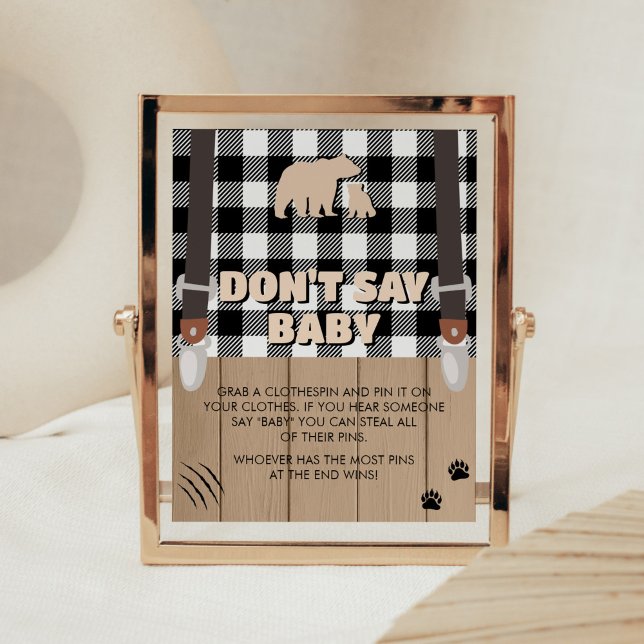 Poster Xadrez rustica, Chá de fraldas de Lumberjack Não d (Plaid Lumberjack Baby Shower Don't Say Baby Sign)