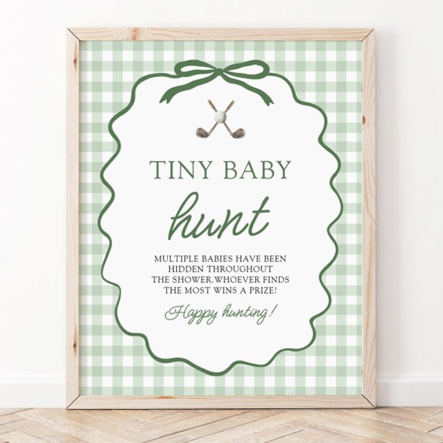 Poster Xadrez Verde Salvia Caça ao Bebê Golfinho Chá de B (Sage Green Gingham Golf Tiny Baby Hunt Baby Shower )