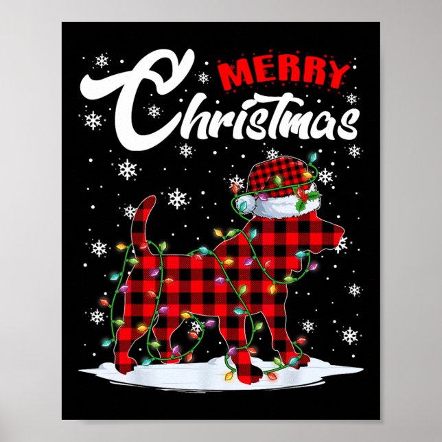 Poster Xadrez Vermelha Cachorro Papai Noel Árvore de Nata (Frente)