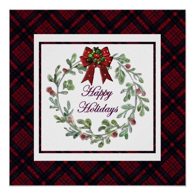 Póster Xadrez Vermelha Feliz Feriados (Frente)