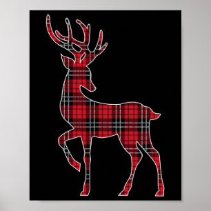 Poster Xadrez Vermelho Verde Búfalo Deer Reindeer Head Ch