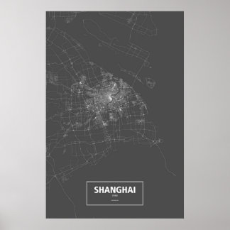 Póster Xangai, China (branco no preto)