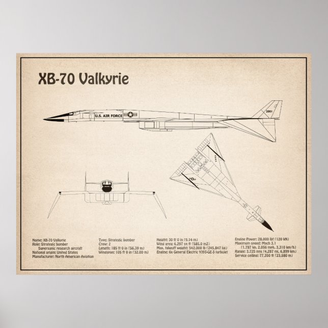 Poster XB-70 Valkyrie - Planos de avião Blueprint SD (Frente)