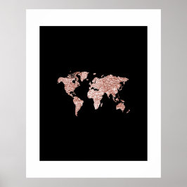 Poster XG mapa mundial em Rosa de ouro amassado