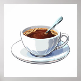 Poster Xícara de café branca em um pires cheio de café
