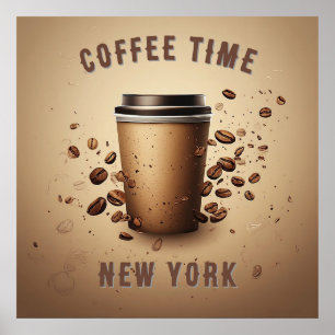 Poster Xícara de café flutuante com grãos de café