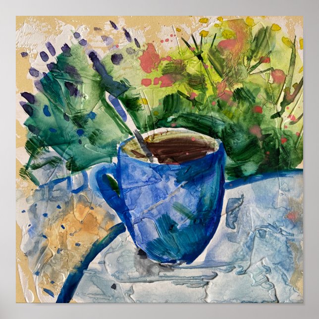 Poster xícara de café, pintura moderna, wayercolor (Frente)