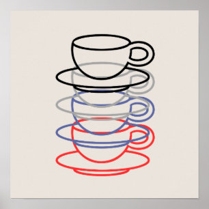 Poster Xícaras de café vibrantes Arte