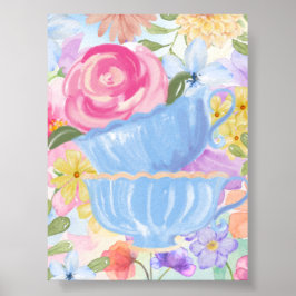 Poster Xícaras de Chá de Flores Bonitas