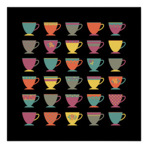 Póster Xícaras de chá de porcelana retrógradas, caneca