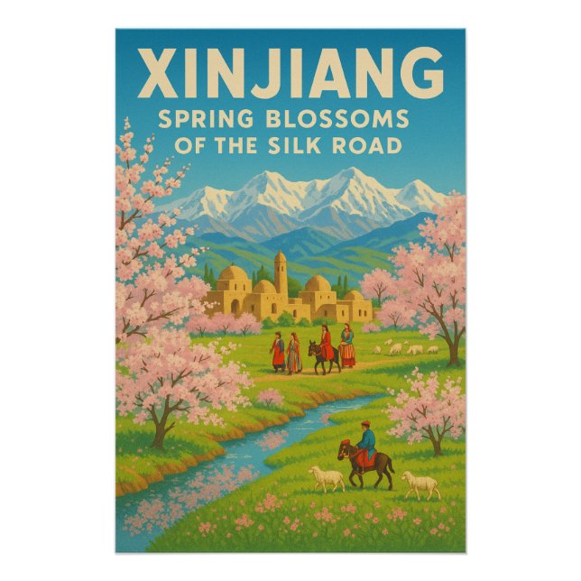 Póster Xinjiang, China - Primavera Blossomas (Frente)