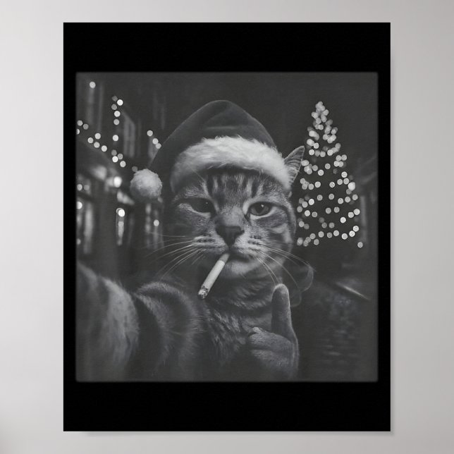 Poster Xmas Funny Smoking Cat Cigarette Kitty Gen Z Meme  (Frente)