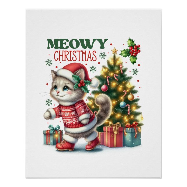 Póster Xmas Gift Meowy Natal (Frente)