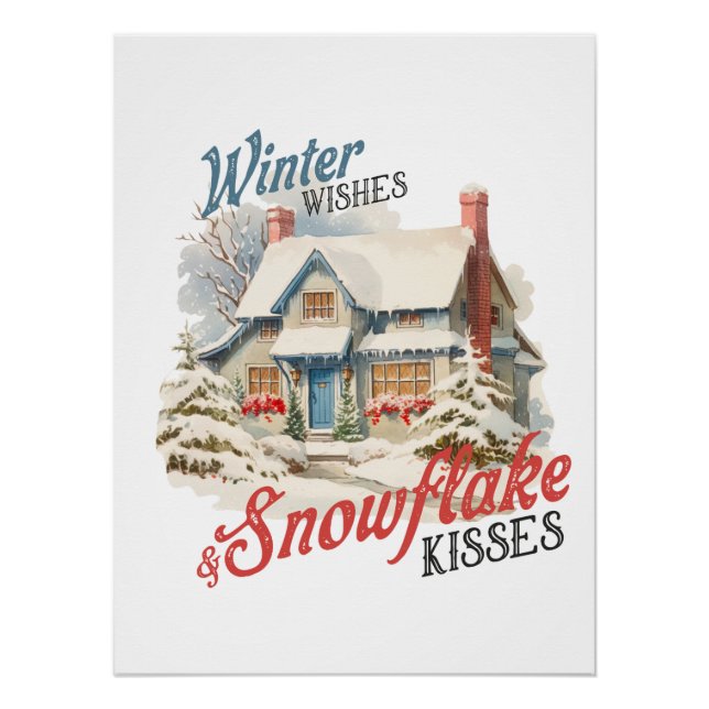 Póster Xmas Gift Winter Deseja Kisses (Frente)