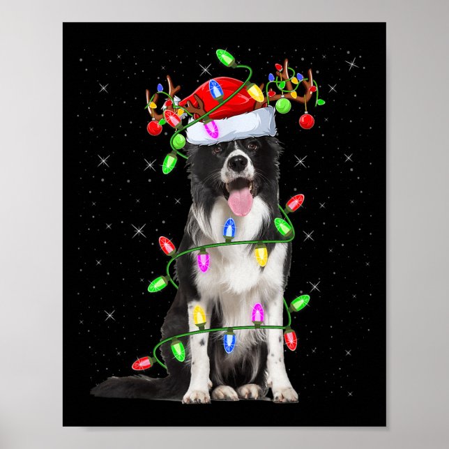 Poster Xmas Holiday Lighting Santa Border Collie Dog Chri (Frente)