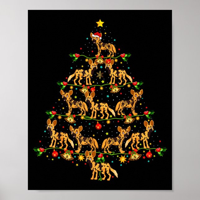 Poster Xmas Lighting Santa African Wild Dog Christmas Tre (Frente)