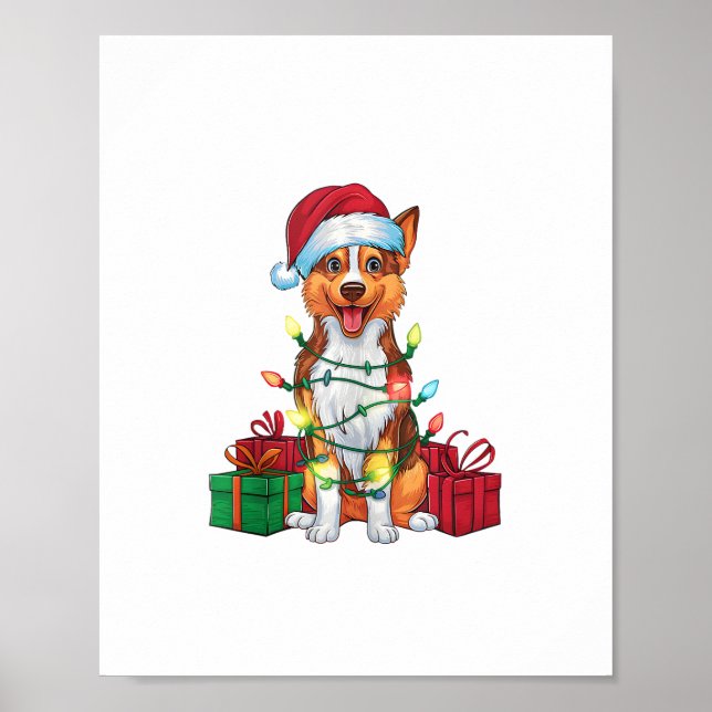 Poster Xmas Lighting Santa Hat Australian Kelpie Dog Chri (Frente)