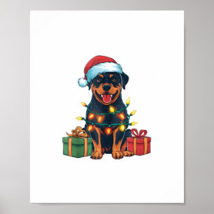 Poster Xmas Lighting Santa Hat Rottweiler no Natal