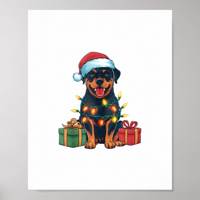 Poster Xmas Lighting Santa Hat Rottweiler no Natal (Frente)