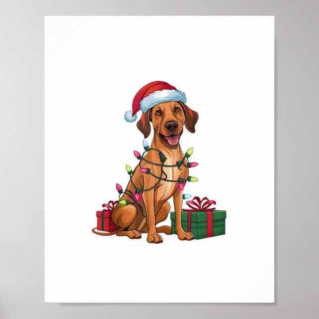 Poster Xmas Lighting Santa Hat Thai Ridgeback Dog Christy (Frente)