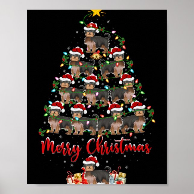 Poster Xmas Lights Santa Yorkshire Terrier Dog Christmas  (Frente)