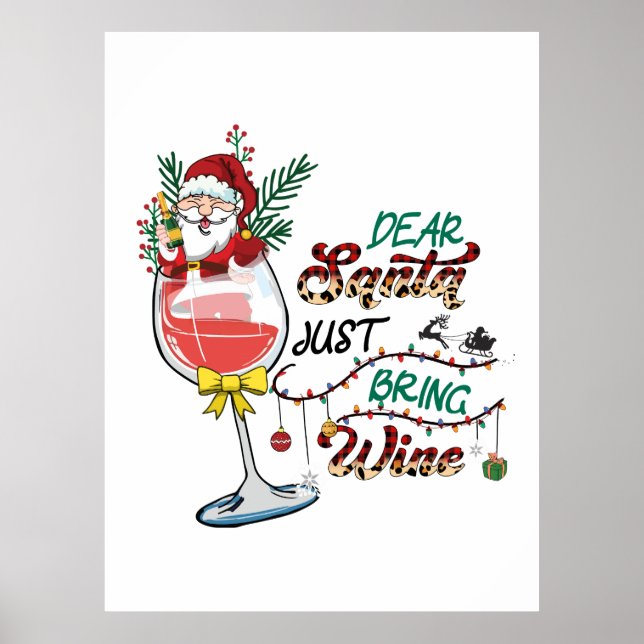 Poster Xmas presentes queridos Papais noeis Tragam Vinho (Frente)