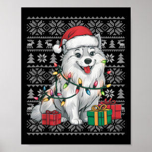 Poster Xmas Sweater Style Febre Papai noel Cão Eskimo Ame