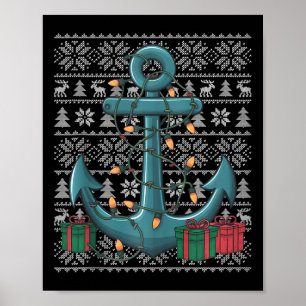 Poster Xmas Sweater Style Ugly Papais noeis Boat Anchor C