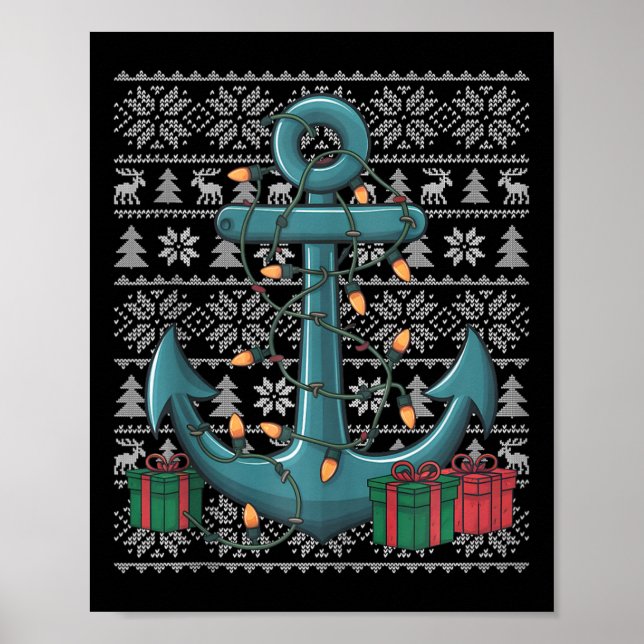 Poster Xmas Sweater Style Ugly Papais noeis Boat Anchor C (Frente)